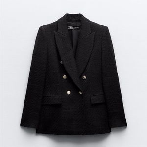 Zara black tweed blazer with gold buttons size Small
